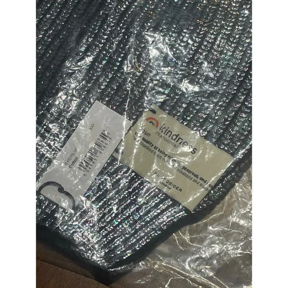 Kurt Geiger London Be Kindness Foil Rib Beanie in Black New Womens Skully - Picture 4 of 6